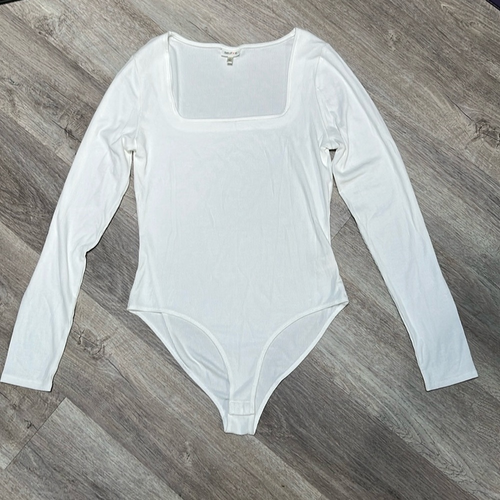 White long sleeve ribbed bodysuit